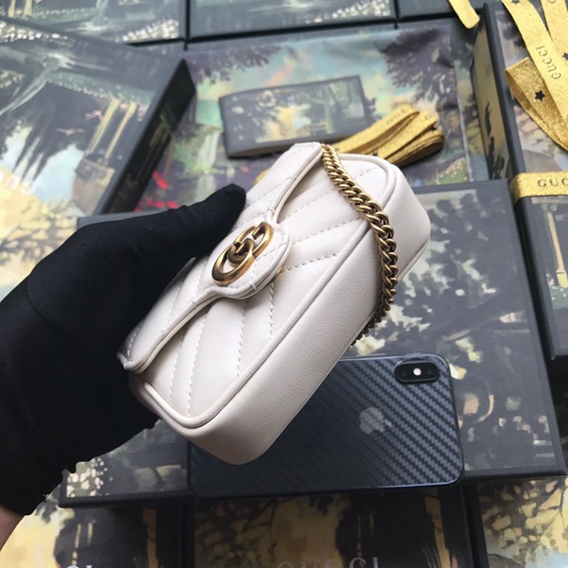 Gucci女包 576161 古馳12cm超級迷你鏈條包 Gucci白全皮小包  gqy1144